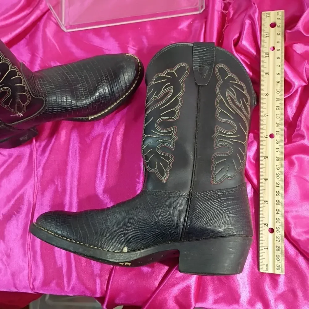 TEXAS BOOTS Boys Cowboy Western Boots Black Leather Size 3D Youth USA.